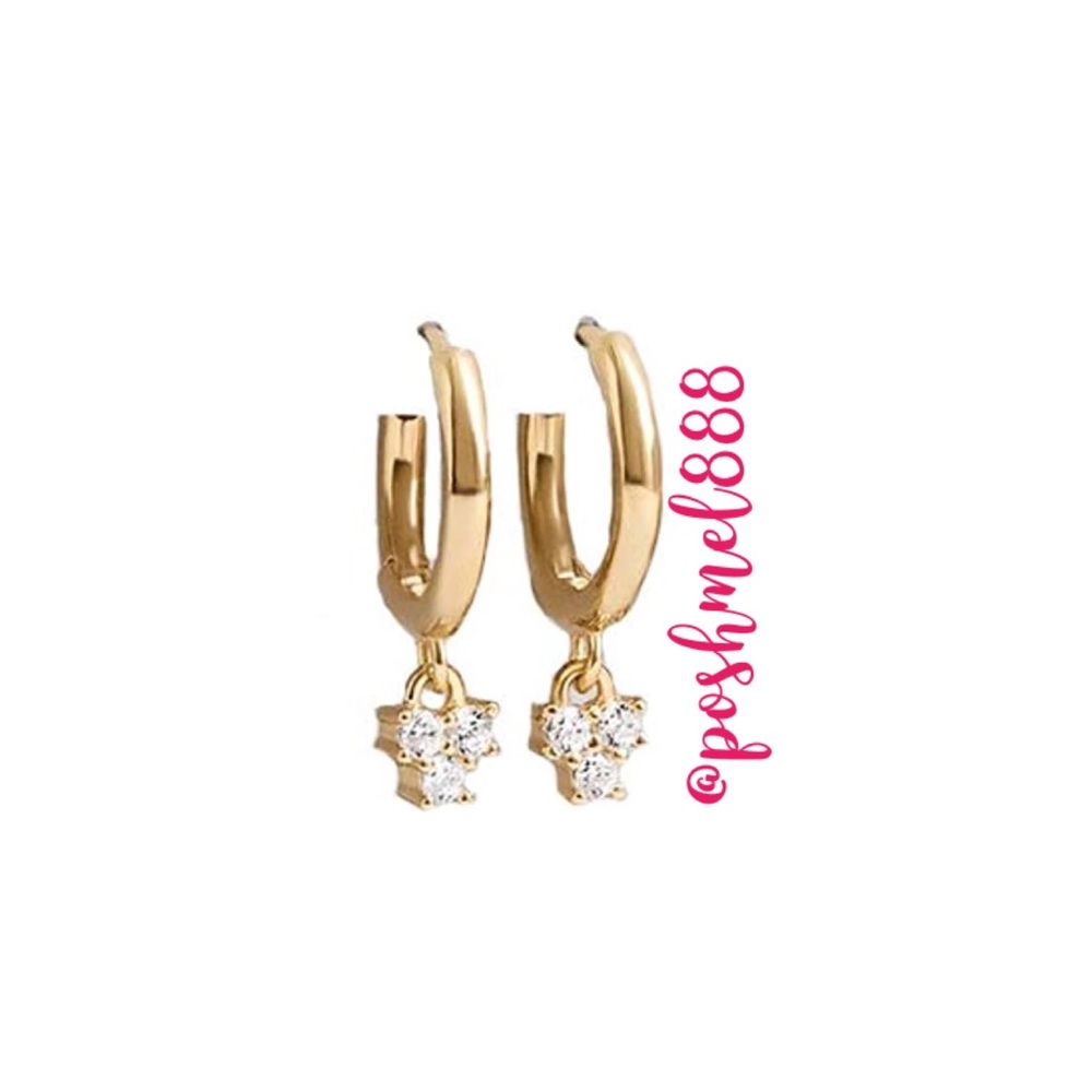 :: Delicate Pavé Hoops [GOLD] Shimmer Dangle Huggie Earrings - Picture 7 of 7